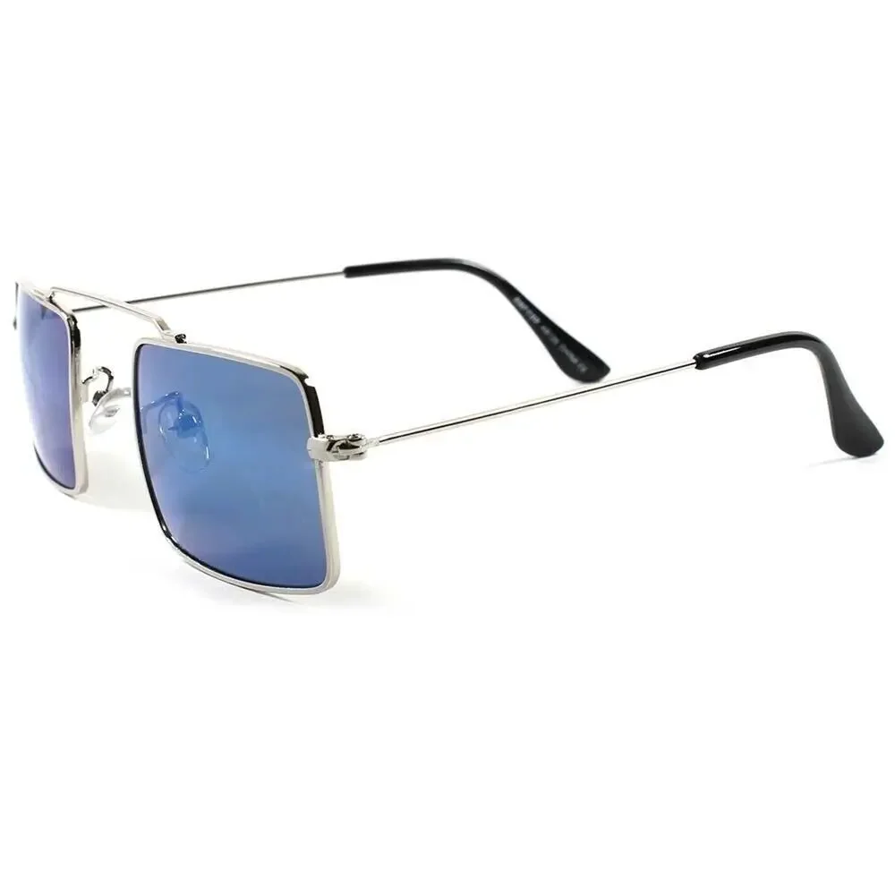 Kiss Blue Mirrored Rectangle Sunglasses Silver Frame Goth Steampunk
